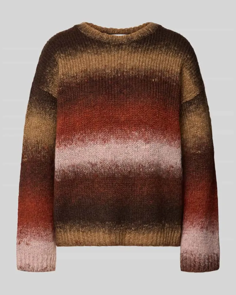 More & More Strickpullover im Allover-Look mit Rundhalsausschnitt Dunkelbraun