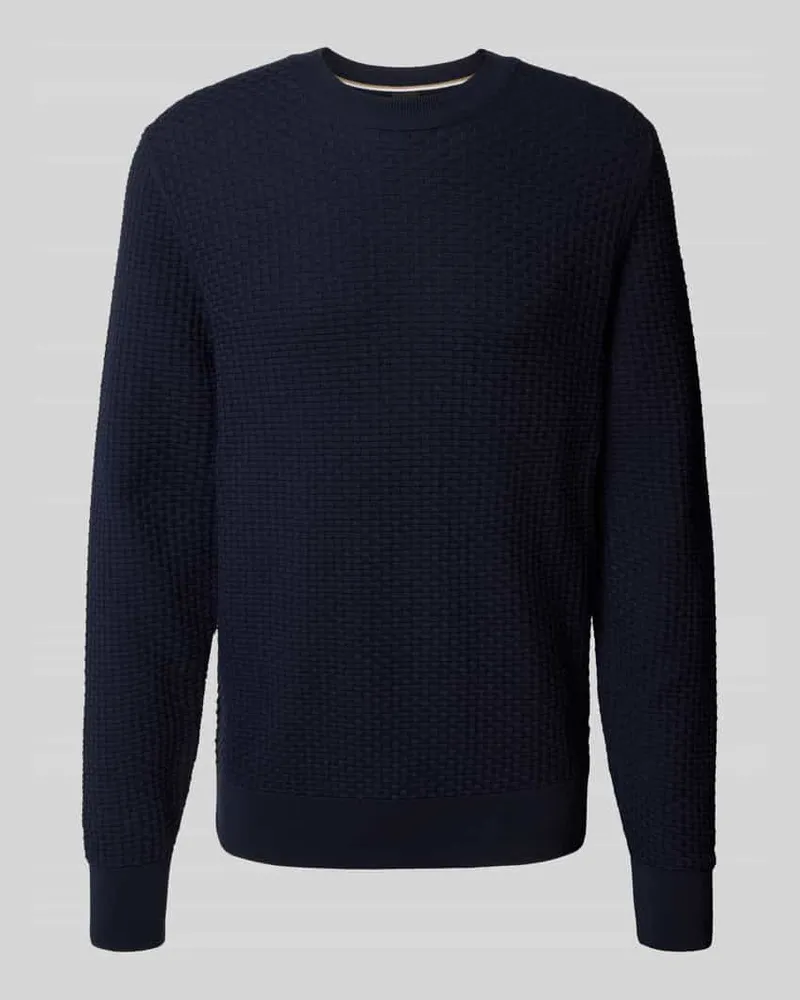 HUGO BOSS Regular Fit Strickpullover aus reiner Baumwolle Marine