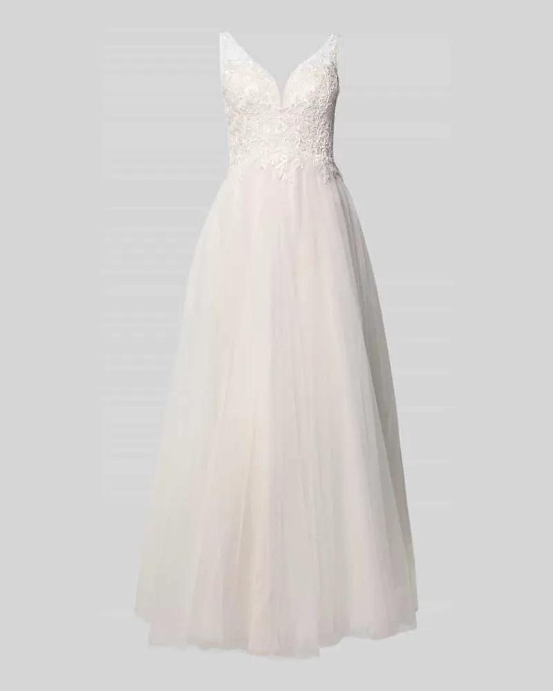 Mascara Brautkleid mit floralem Spitzenbesatz Offwhite