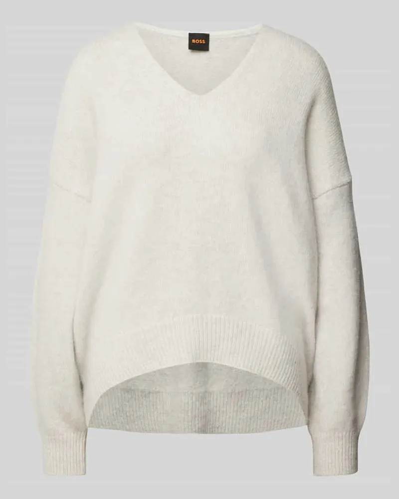 HUGO BOSS Strickpullover mit Alpaka-Anteil und V-Ausschnitt Modell 'FONDYS Hellgrau