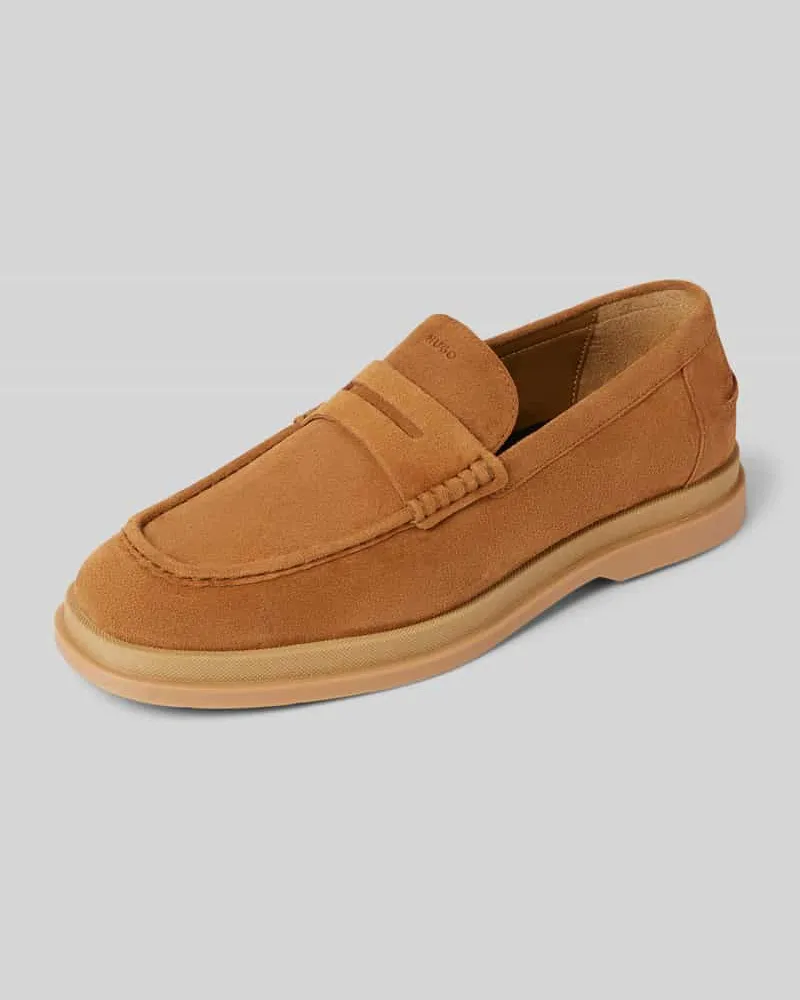 HUGO BOSS Lederloafers mit Label-Details Modell 'Chaol Cognac
