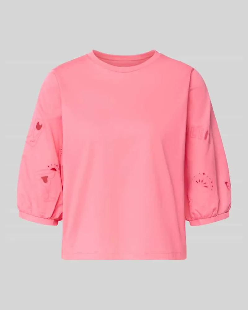 Marc Cain T-Shirt mit 3/4-Arm und Lochstickerei Pink