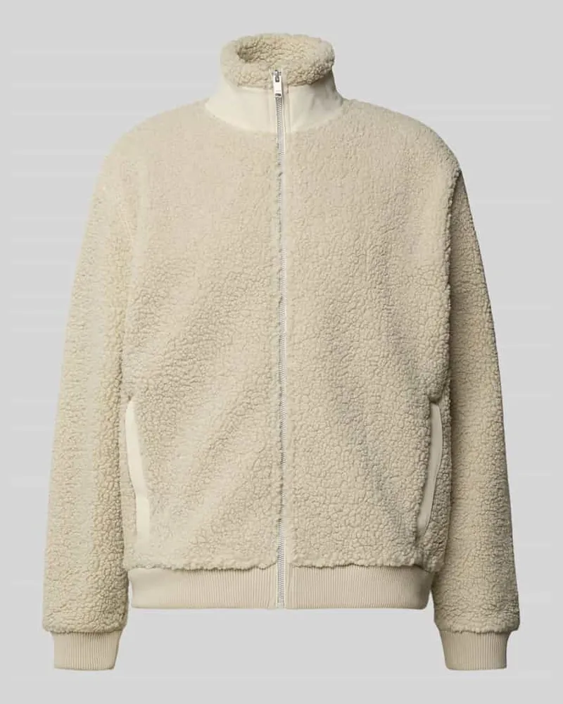 HUGO BOSS Slim Fit Sweatjacke in Teddyfell-Optik Modell 'ZE_COZISOLID Sand