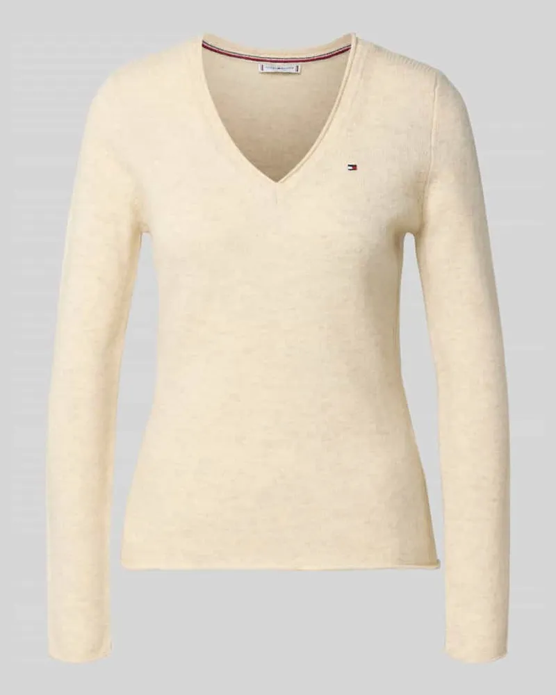 Tommy Hilfiger Slim Fit Strickpullover aus reiner Wolle Sand
