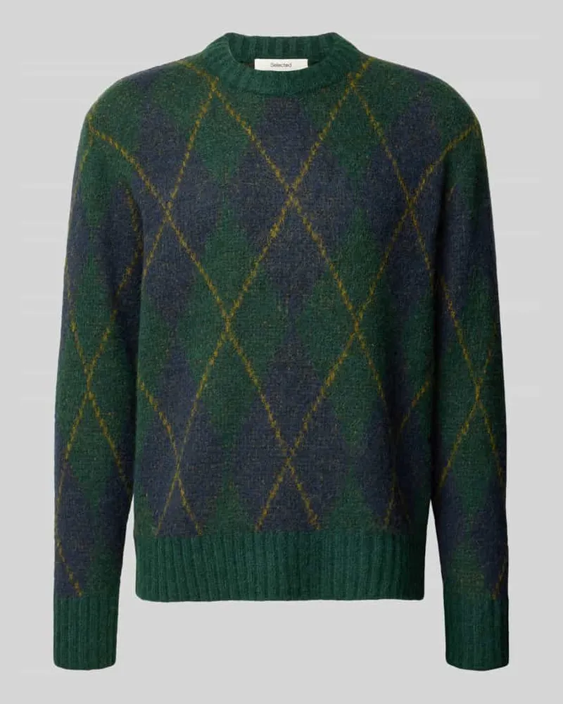 Selected Pullover aus Alpaka mit Rippabschlüssen Dunkelgruen