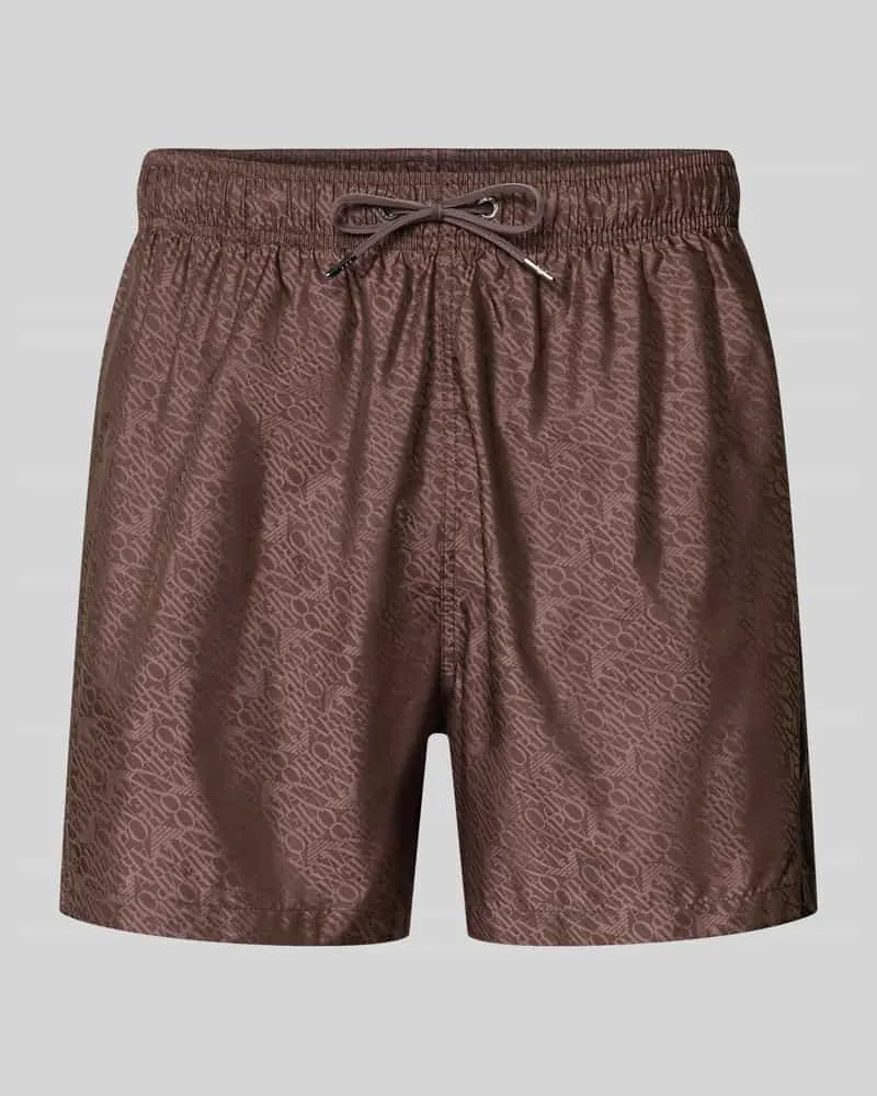 Emporio Armani Regular Fit Badeshorts mit Allover-Logo-Print Mittelbraun
