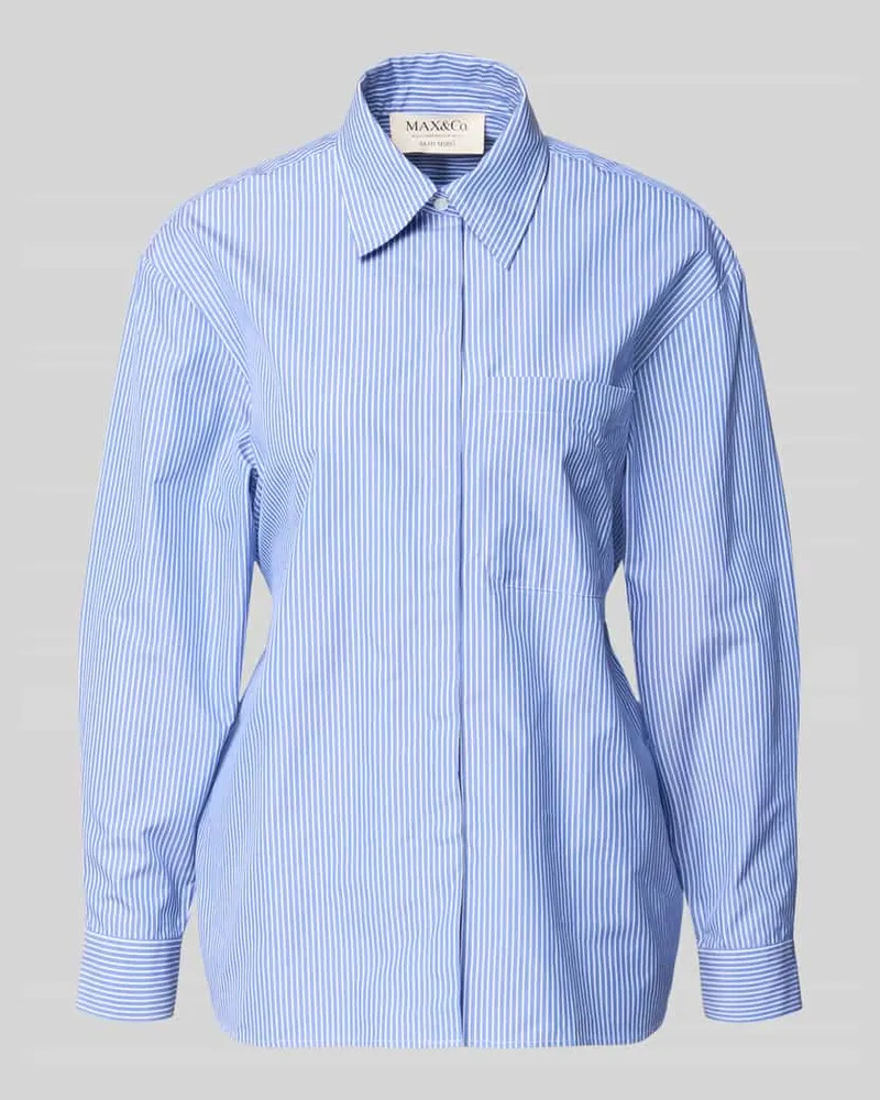 MAX&Co. Shaped Fit Langarmbluse aus reiner Baumwolle Modell 'LEBBRO Hellblau