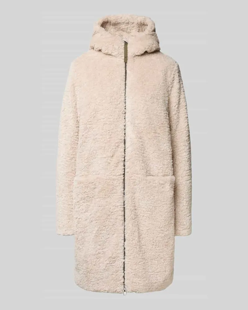 Camel Active Mantel aus Teddyfell mit Kapuze und Zweiwege-Reißverschluss Offwhite
