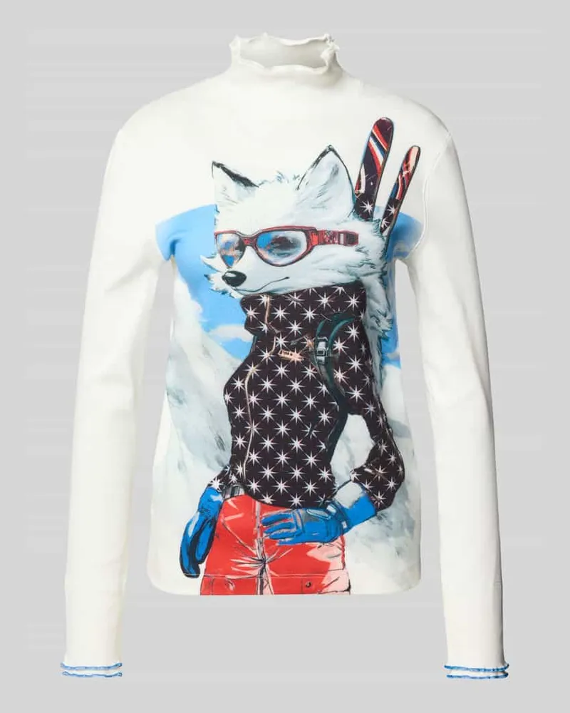 Marc Cain Longsleeve aus Baumwoll-Mix mit Stehkragen Offwhite