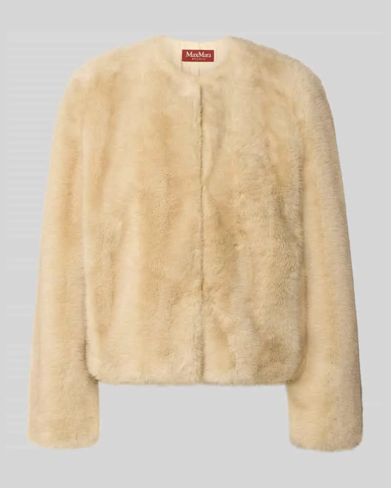 Max Mara Regular Fit Jacke aus Kunstfell mit Rundhalsausschnitt Modell 'PALCHI Beige