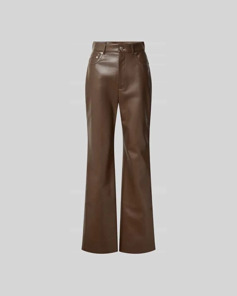 Nanushka Flared Stoffhose in Leder-Optik Schoko