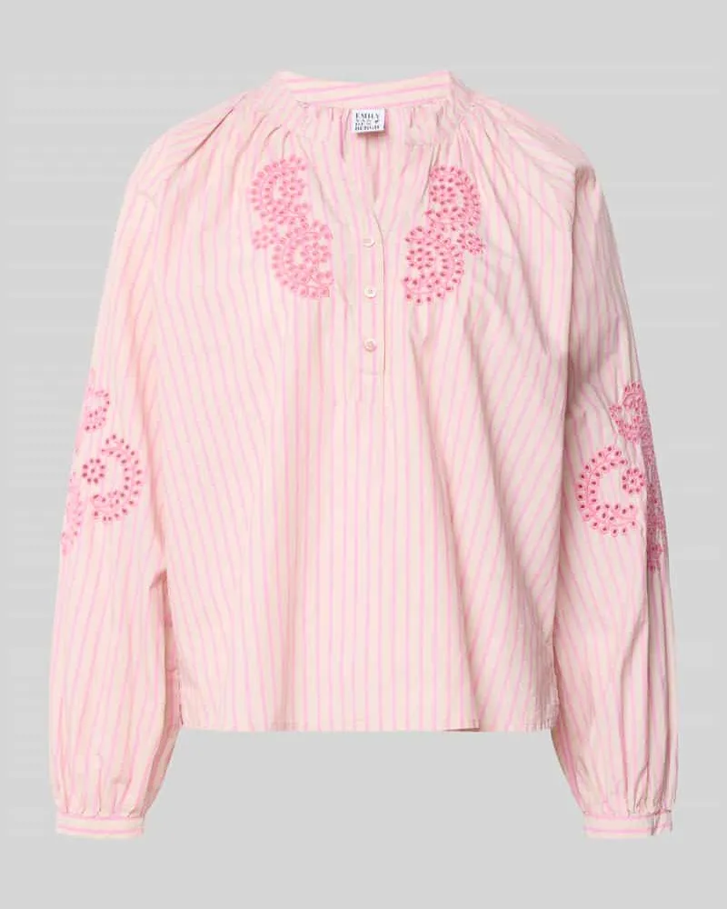 Emily van den Bergh Regular Fit Bluse mit floralem Stitching Rosa