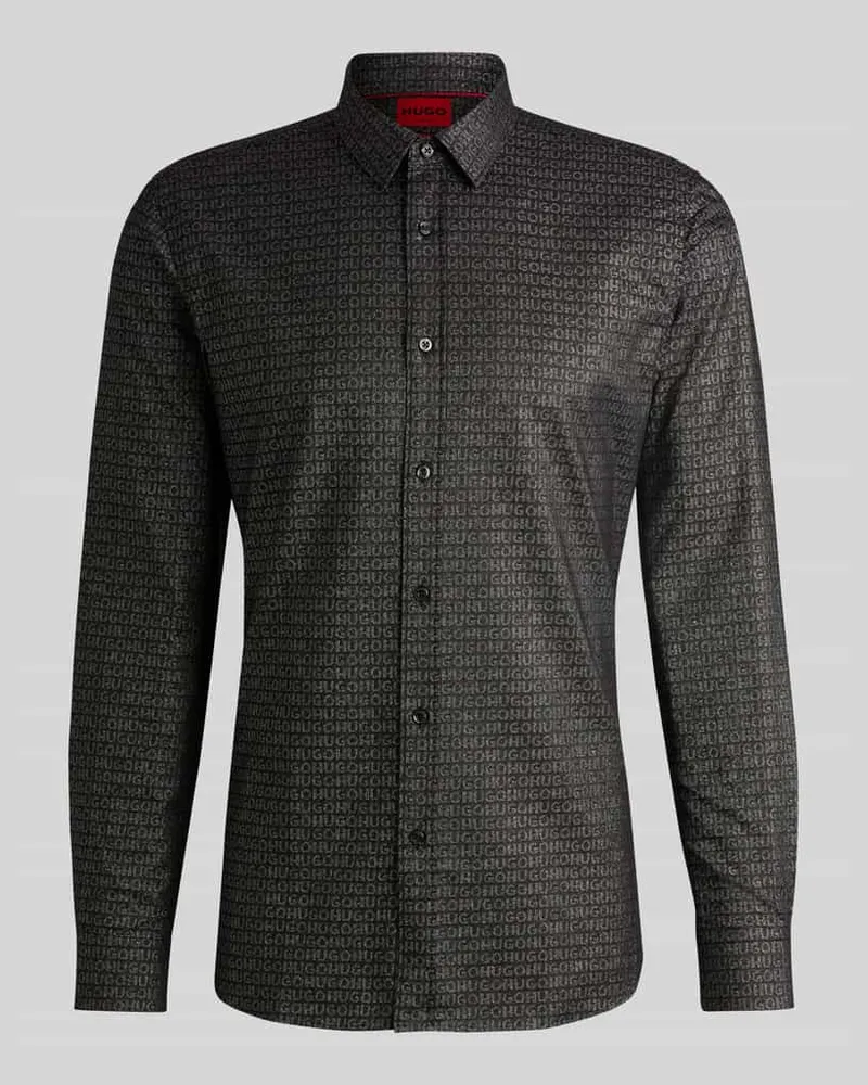 HUGO BOSS Super Slim Fit Businesshemd aus Baumwoll-Mix Modell 'ELISHA02 Black