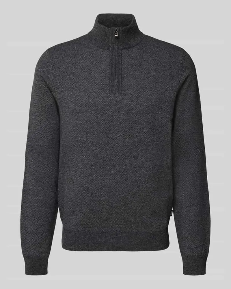 HUGO BOSS Regular Fit Troyer aus Schurwoll-Baumwoll-Mix Modell 'HETTORE Black
