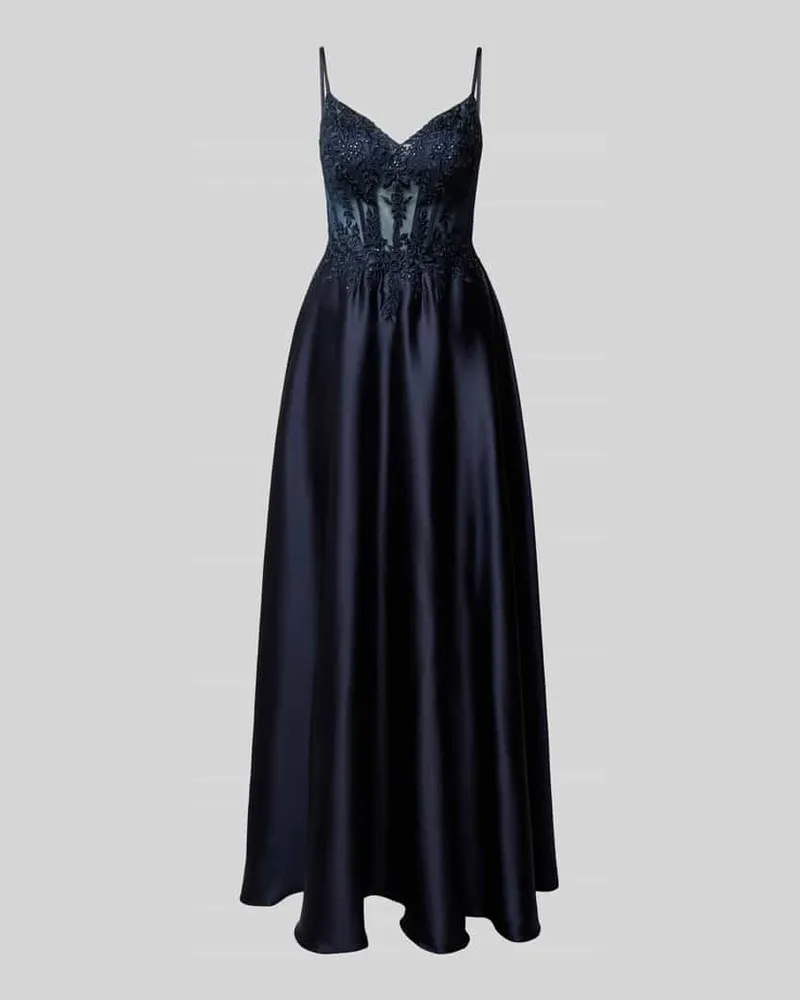 LUXUAR Corsagenkleid mit Stitchings und Ziersteinbesatz Dunkelblau