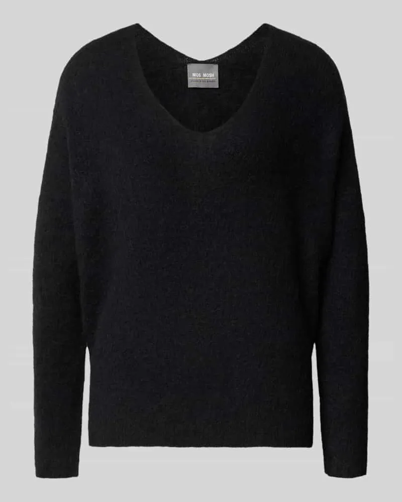 Mos Mosh Strickpullover aus Woll-Mix mit V-Ausschnitt Modell 'THORA Black