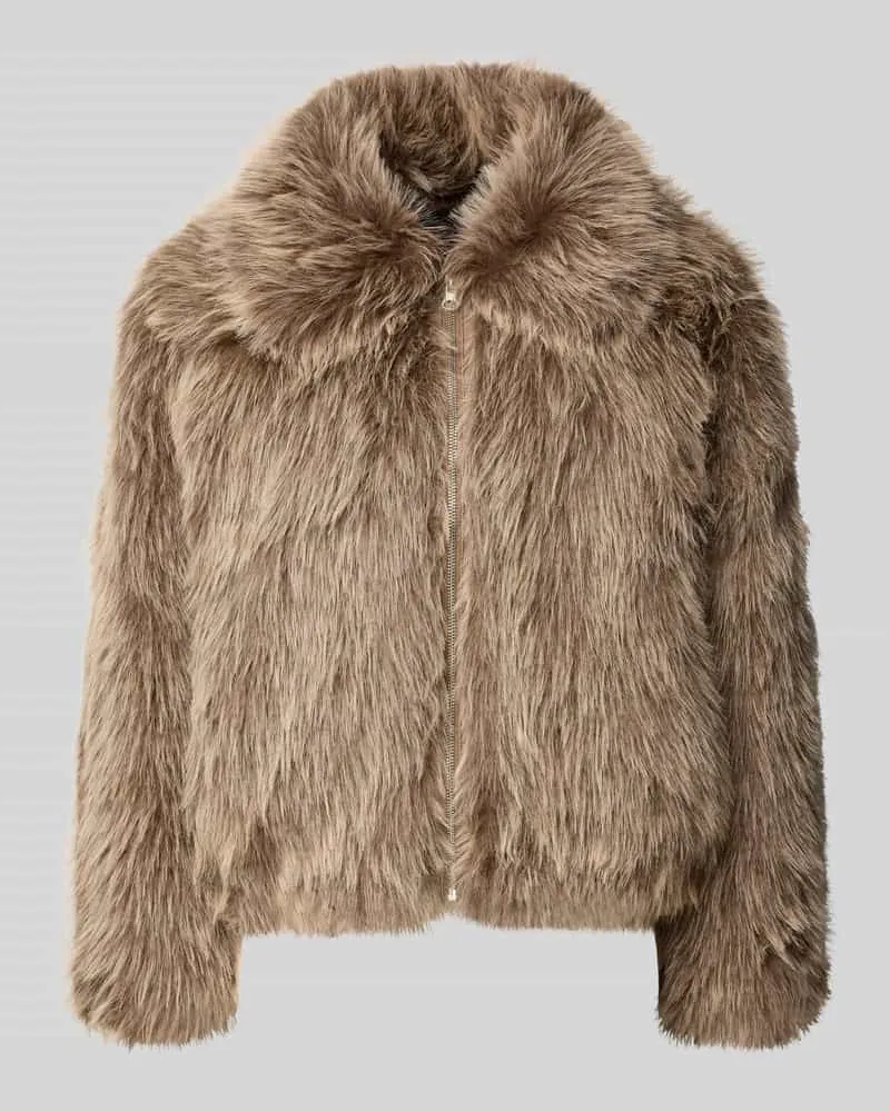 Stefanel Jacke aus Kunstfell mit Reißverschluss Dunkelbraun