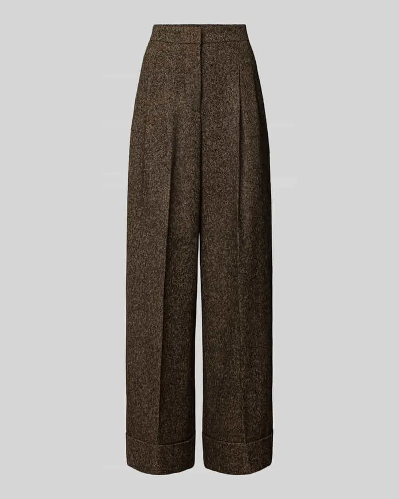HUGO BOSS Weite Hose mit Woll-Anteil Modell 'Tianara Dunkelbraun