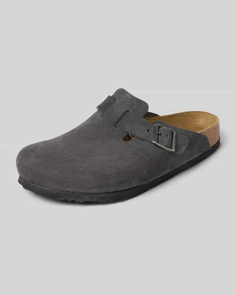 Birkenstock Clogs aus Leder mit Dornschließe Modell 'Boston Dunkelgrau