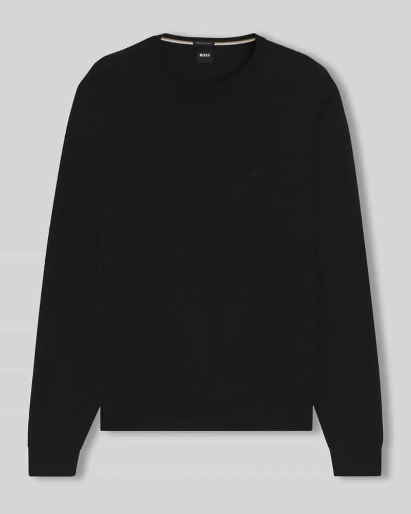 HUGO BOSS Regular Fit Strickpullover aus reiner Schurwolle Modell 'BOTTO Black