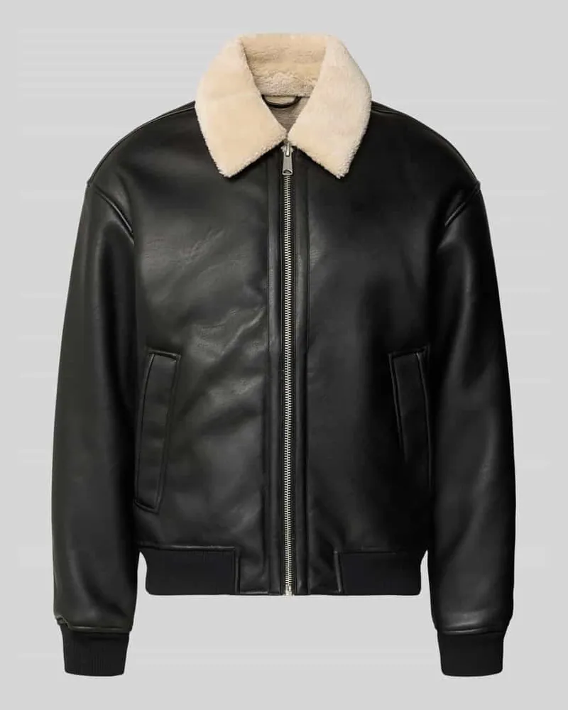 Jack & Jones Bomberjacke in Leder-Optik mit Teddyfell Black