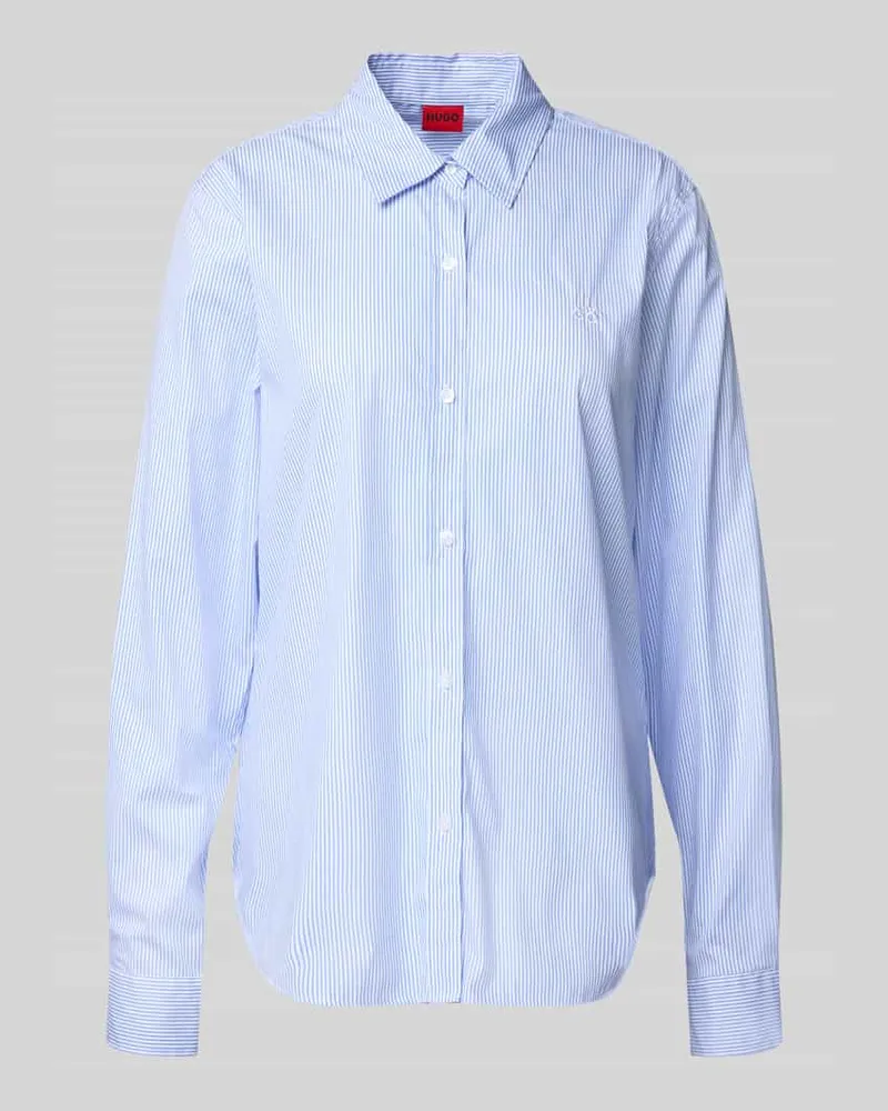 HUGO BOSS Regular Fit Bluse mit Label-Stitching Hellblau
