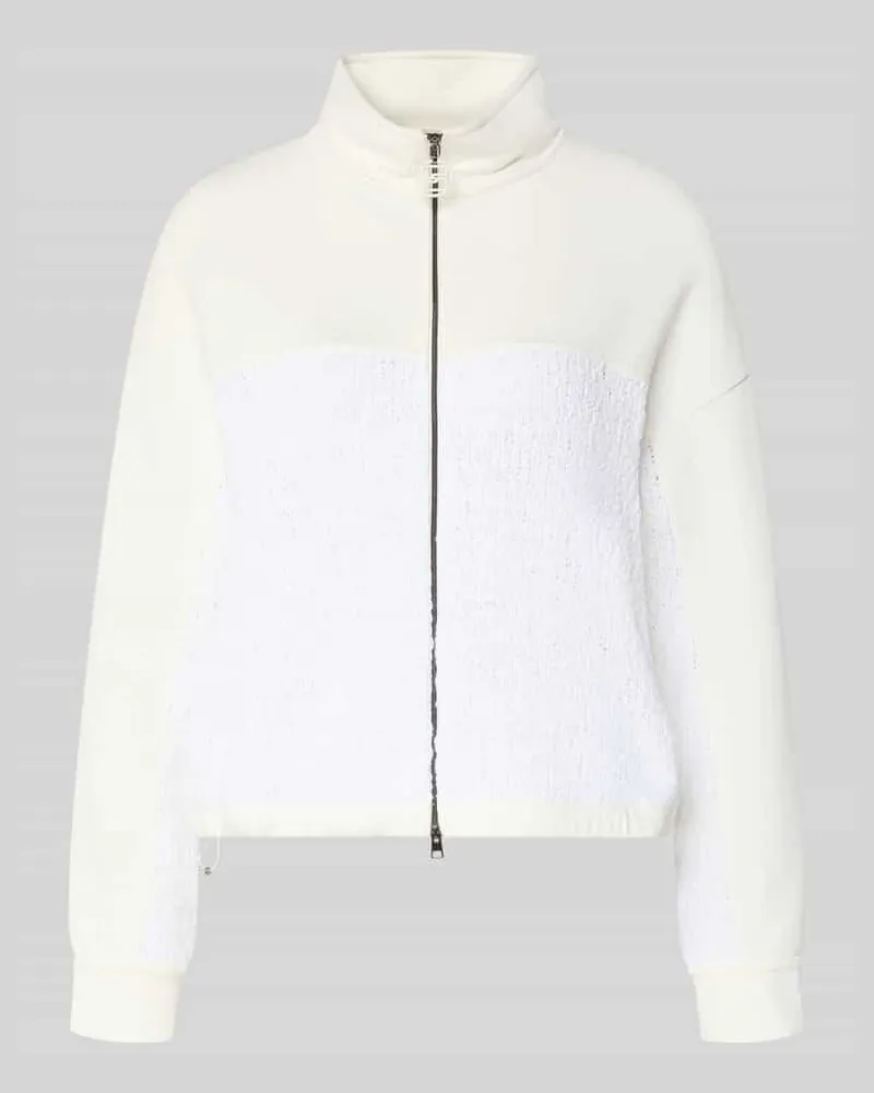 Marc Cain Regular Fit Sweatjacke mit Strickbesatz Offwhite