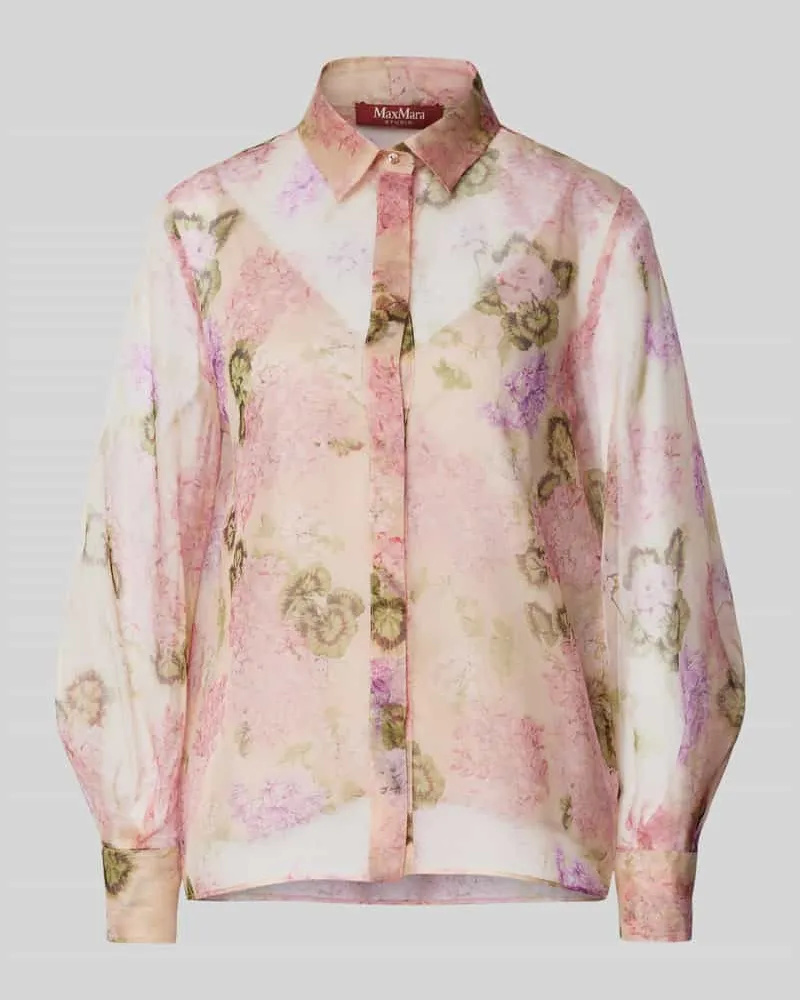 Max Mara Regular Fit Seidenbluse mit verdeckter Knopfleiste Hellrosa