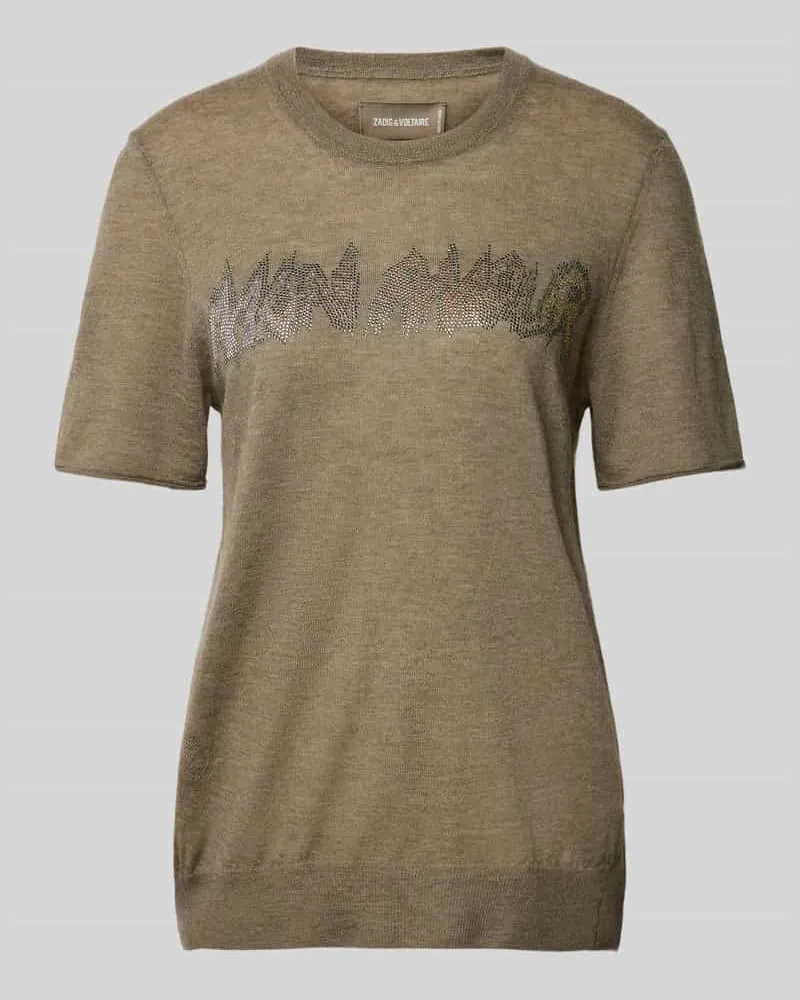 Zadig & Voltaire Kaschmirstrickshirt mit Strasssteinbesatz Modell 'IDA Khaki