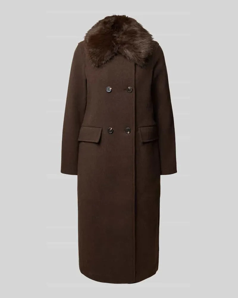 Vero Moda Wollmantel mit Webpelzkragen Schoko