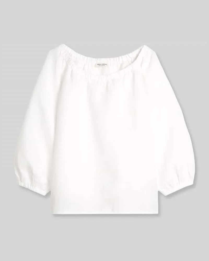 Marc O'Polo Regular Fit Bluse aus reinem Leinen mit Carmen-Ausschnitt Weiss