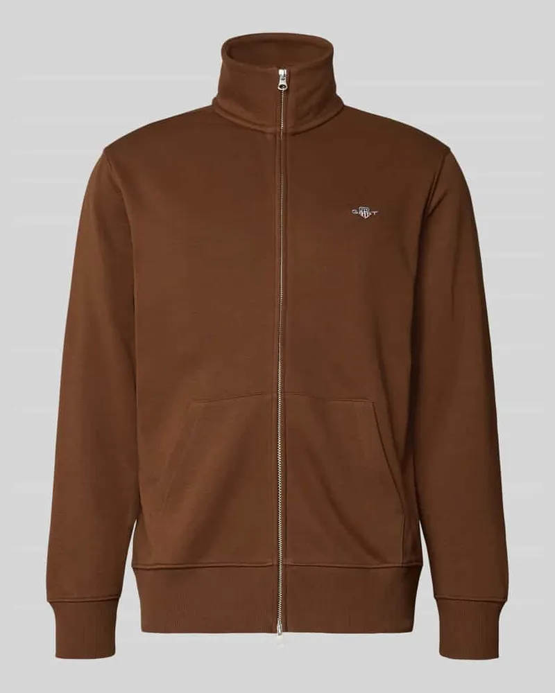 Gant Sweatjacke mit Label-Stitching Hellbraun
