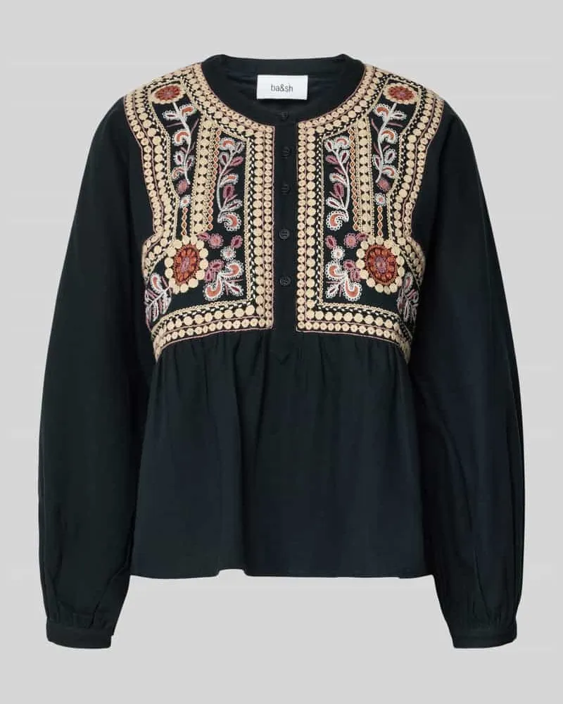 ba&sh Regular Fit Bluse mit floralem Stitching Modell 'Alec Black