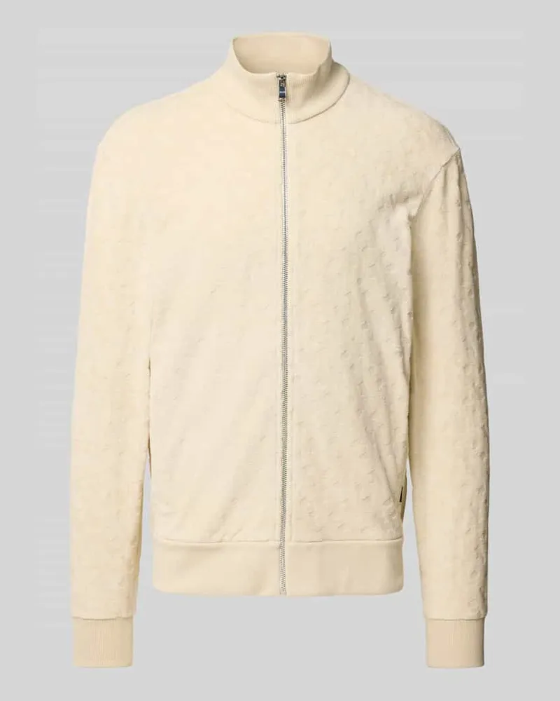 HUGO BOSS Sweatjacke mit Strukturmuster Modell 'Siza Offwhite
