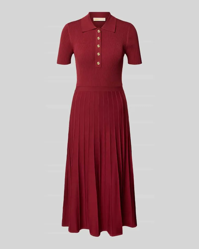 Michael Kors Strickkleid mit Polokragen und 3/4-Arm Dunkelrot