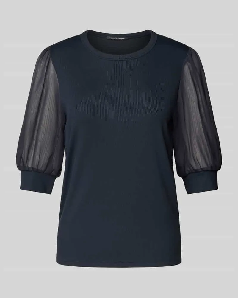 Luisa Cerano T-Shirt in Ripp-Optik mit Rundhalsausschnitt Marine