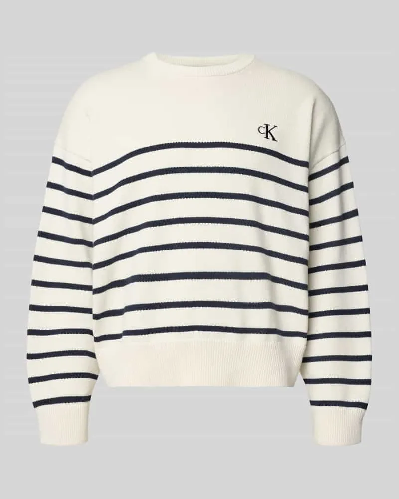 Calvin Klein Regular Fit Strickpullover aus reiner Baumwolle Offwhite