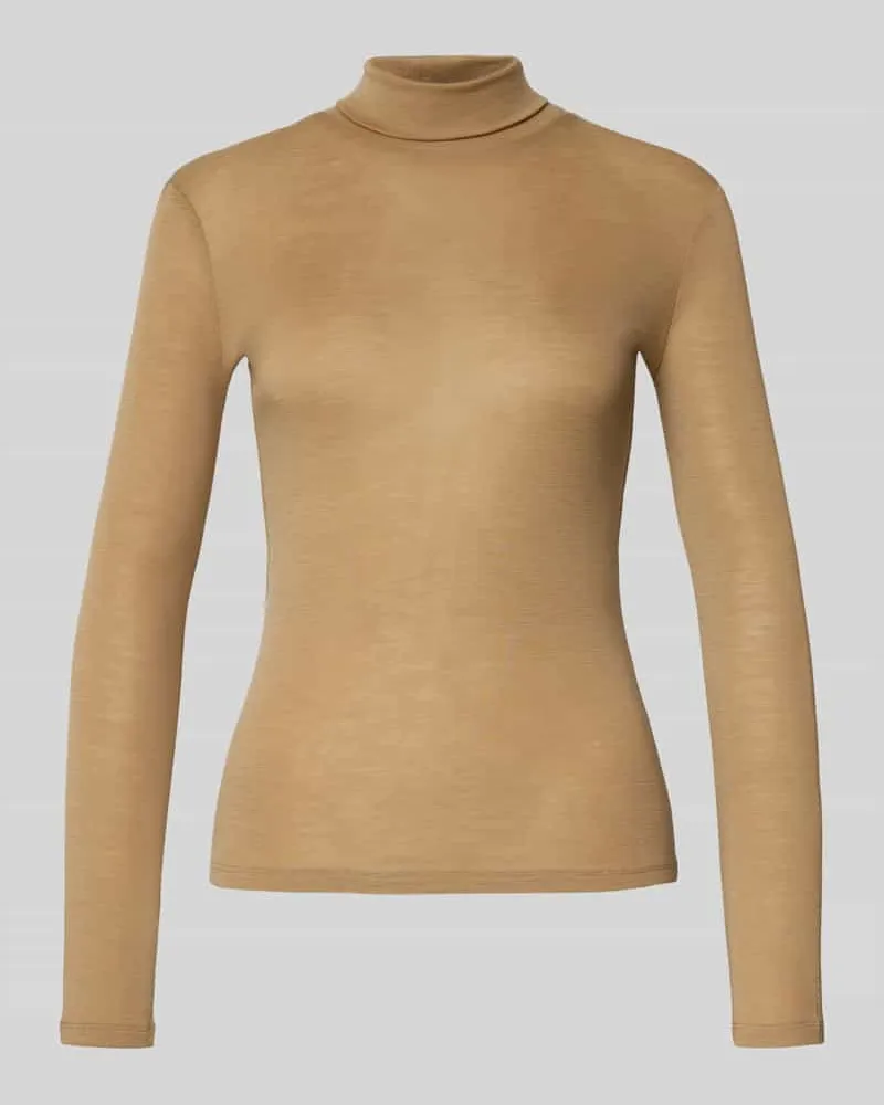 Max Mara Slim Fit Langarmshirt aus Woll-Seiden-Mix Modell 'TESEO Camel