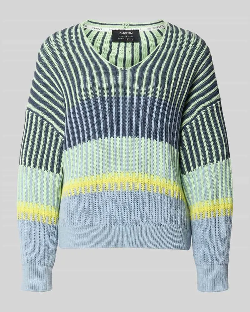 Marc Cain Oversized Strickpullover mit V-Ausschnitt Hellblau