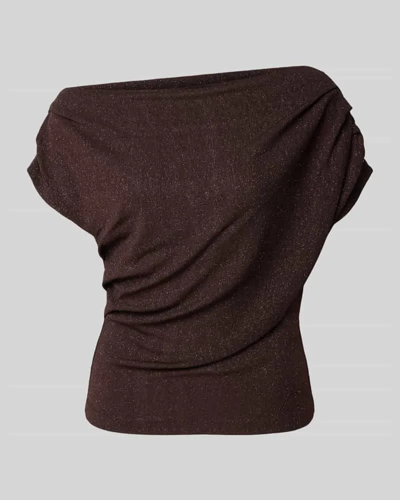 Rinascimento Bluse mit One-Shoulder-Träger Dunkelbraun