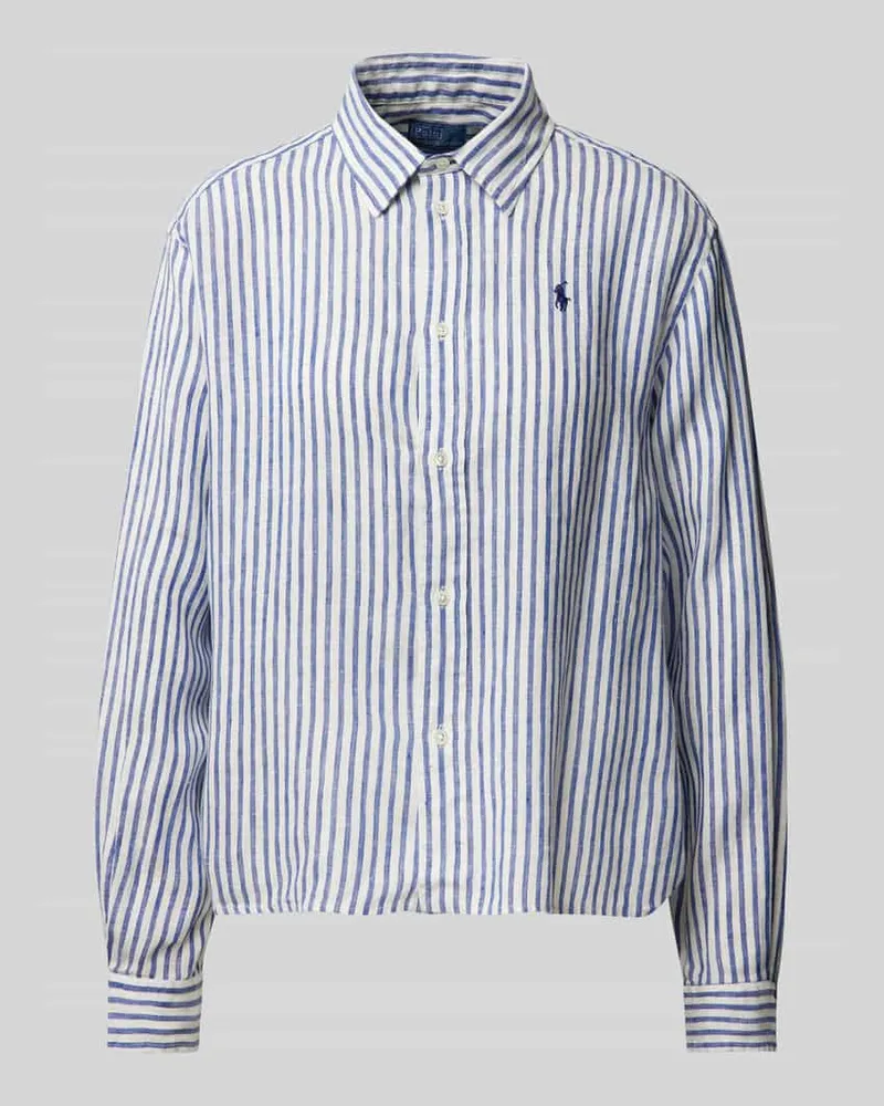Ralph Lauren Crop Boxy Fit Leinenbluse mit Logo-Stitching Weiss