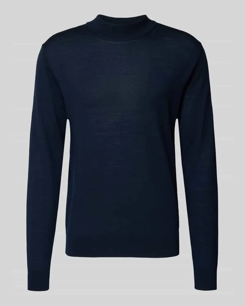 Manuel Ritz Strickpullover mit gerippten Abschlüssen Marine