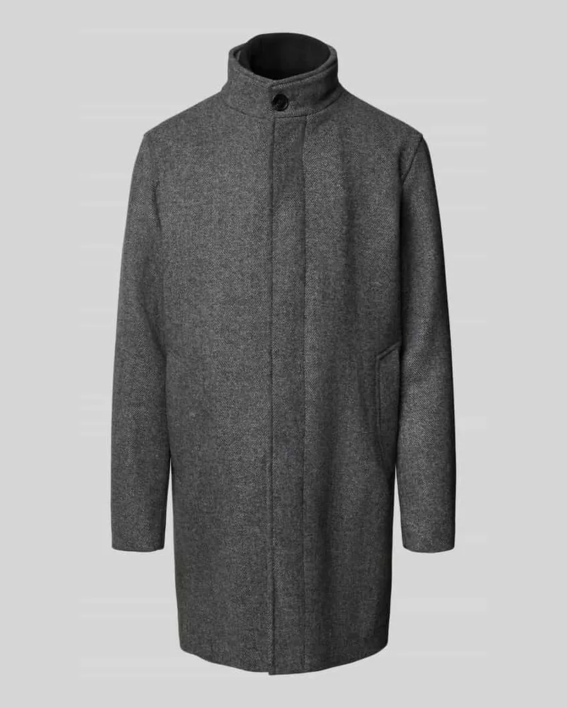Jack & Jones Mantel aus Woll-Mix mit Stehkragen und Eingrifftaschen Mittelgrau