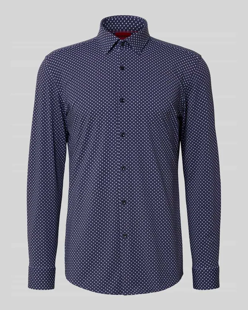 HUGO BOSS Slim Fit Businesshemd aus leichtem Stretch-Material Modell 'KENNO Marine