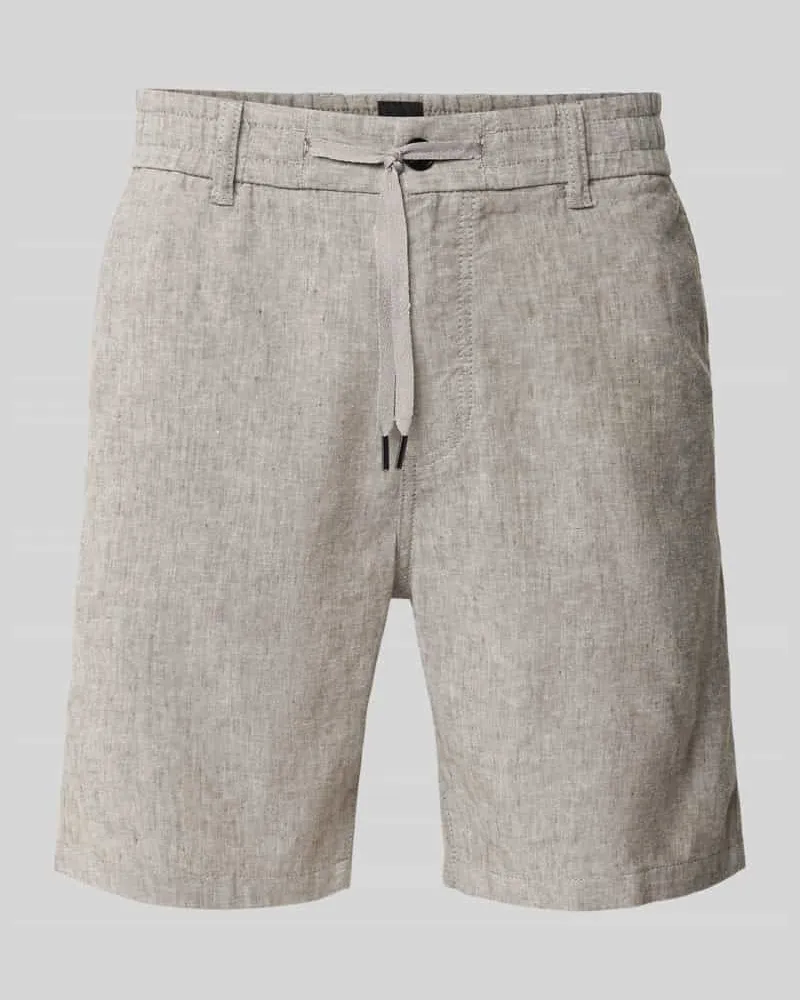 HUGO BOSS Tapered Fit Leinenshorts mit elastischem Bund Hellbraun
