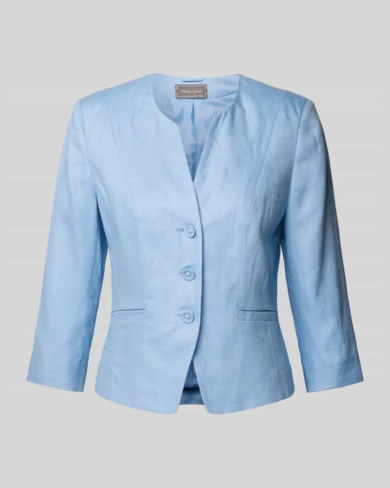 White Label Taillierter Blazer aus reinem Leinen Hellblau