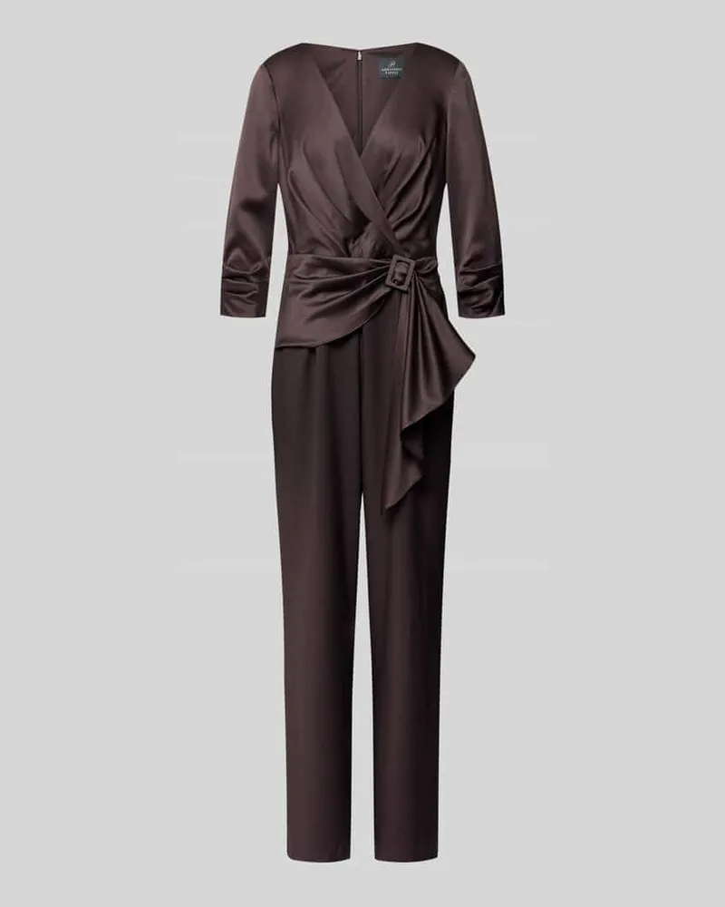 Adrianna Papell Cocktail-Jumpsuit mit V-Ausschnitt und 3/4-Arm Schoko