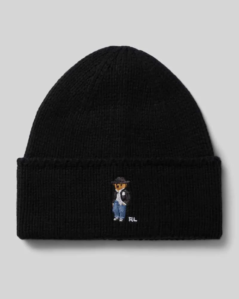 Ralph Lauren Mütze mit gesticktem Bärenmotiv Black