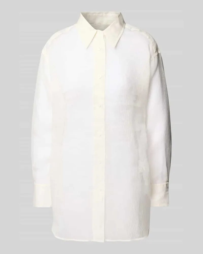 HUGO BOSS Loose Fit Hemdbluse aus Leinen-Seide-Mix Modell 'Baredana Weiss