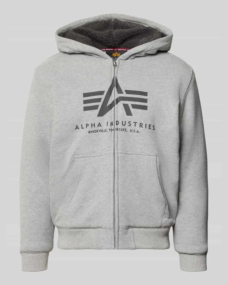 Alpha Industries Regular Fit Sweatjacke aus reiner Baumwolle Hellgrau